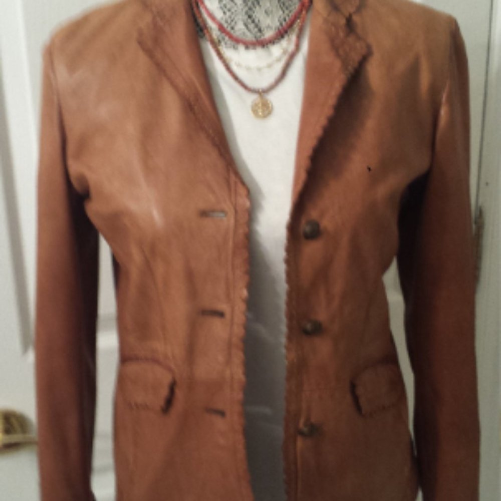 Soft Buttery Leather scalloped edge jacket